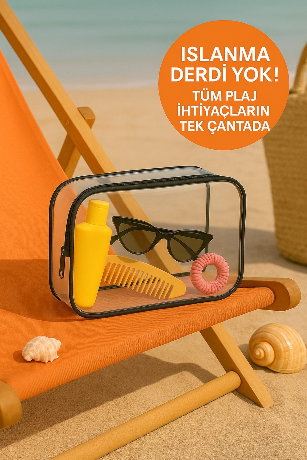 Hig Home Bej Su Geçirmez Şeffaf Plaj Çantası, Tatil Için Organizer görsel 8