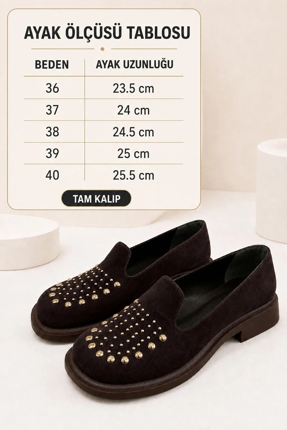 Dabab Shoes Monıca Kadın Acı Kahve Süet Taşlı Zımbalı Yuvarlak Burun 2 cm Kalın Taban Loafer Ayakkabı görsel 4