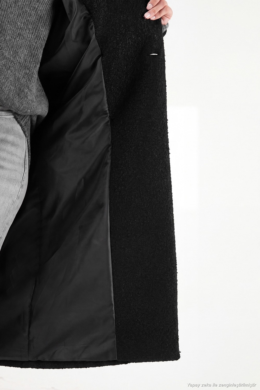 Lela Oversize Fit Mono Yaka Düğmeli Buklet Uzun Kaşe Kaban Kadın Kaban 6811997 görsel 5