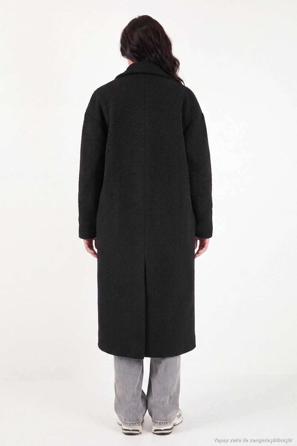 Lela Oversize Fit Mono Yaka Düğmeli Buklet Uzun Kaşe Kaban Kadın Kaban 6811997 görsel 6