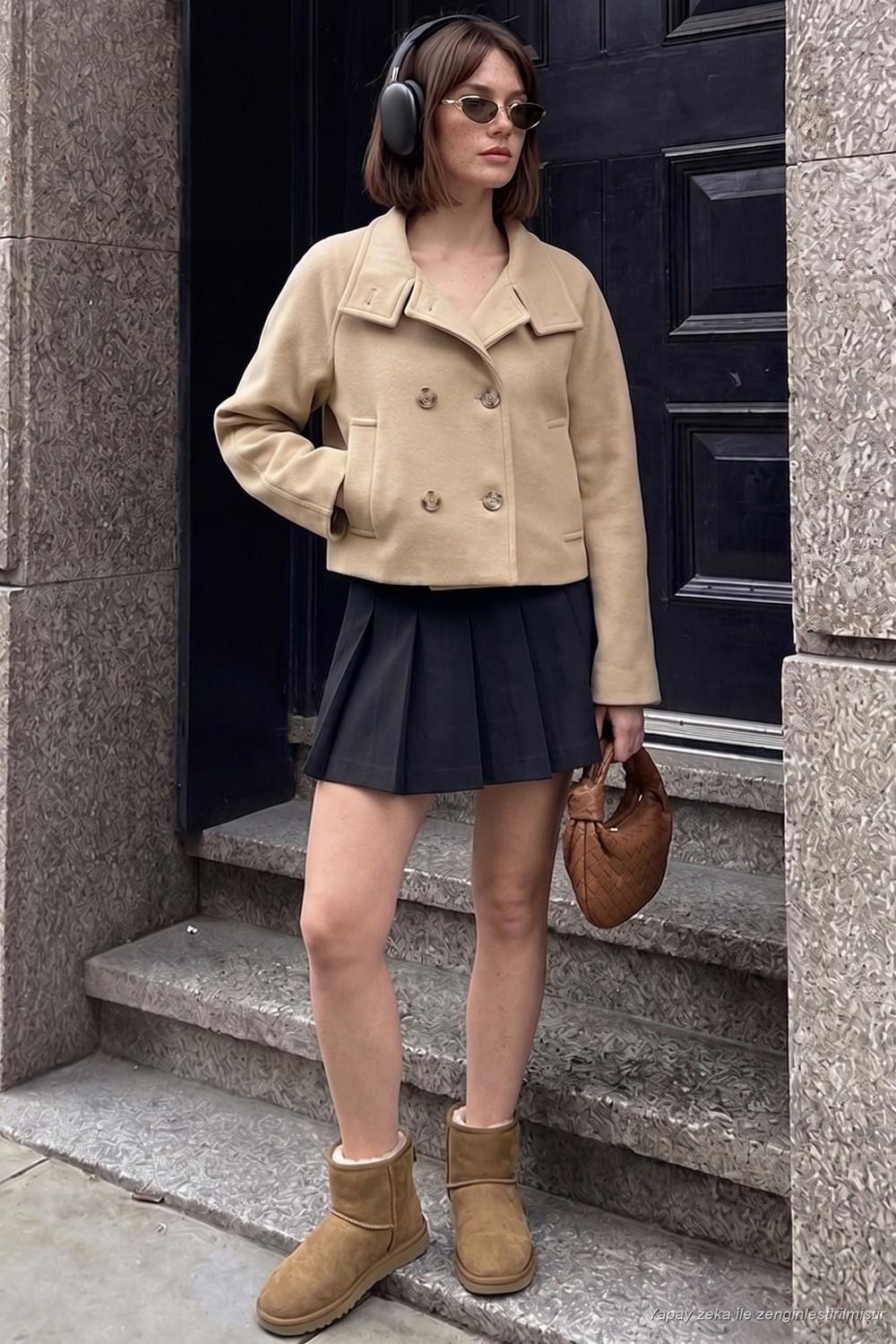 Lela Dik Yaka Düğmeli Kısa Kaşe Mont Kadın Kaşe Mont 611AW115 görsel 2
