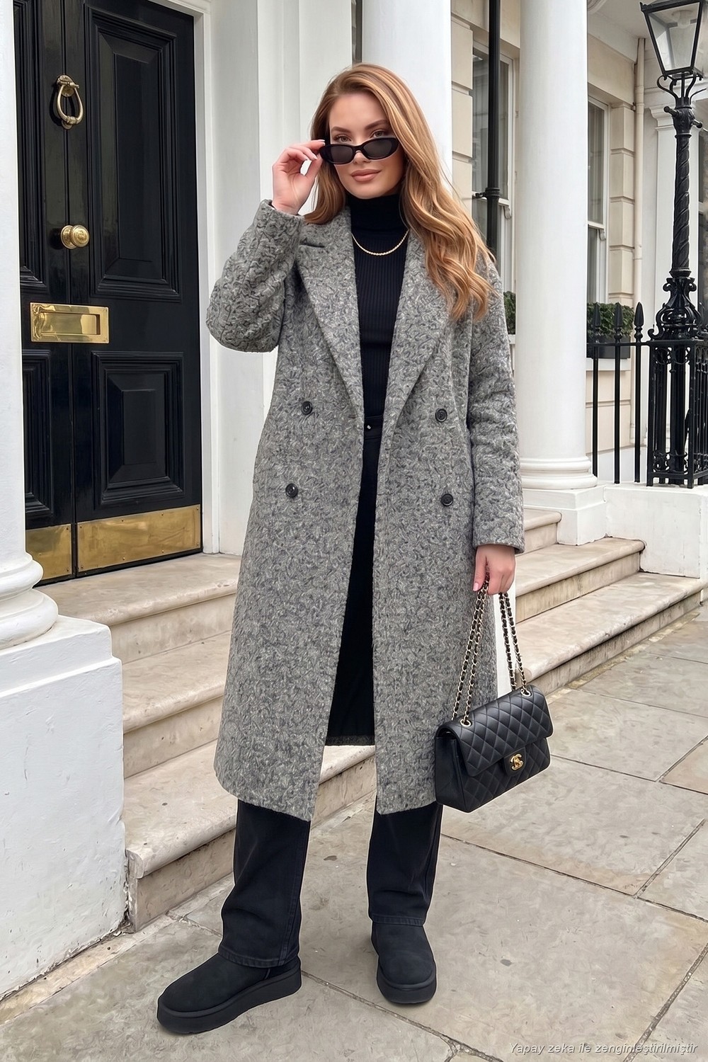 Lela Oversize Fit Mono Yaka Düğmeli Buklet Uzun Kaşe Kaban Kadın Kaban 6811997 görsel 7