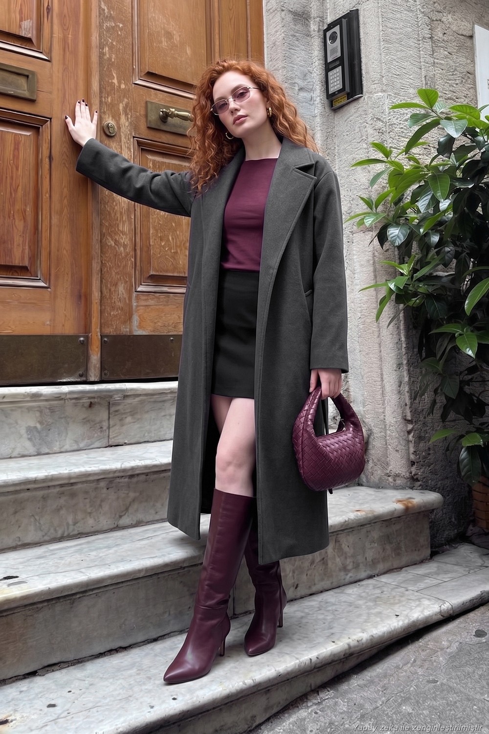 Lela Bağlamalı Kruvaze Yaka Uzun Kaban Kadın Kaban 6810428