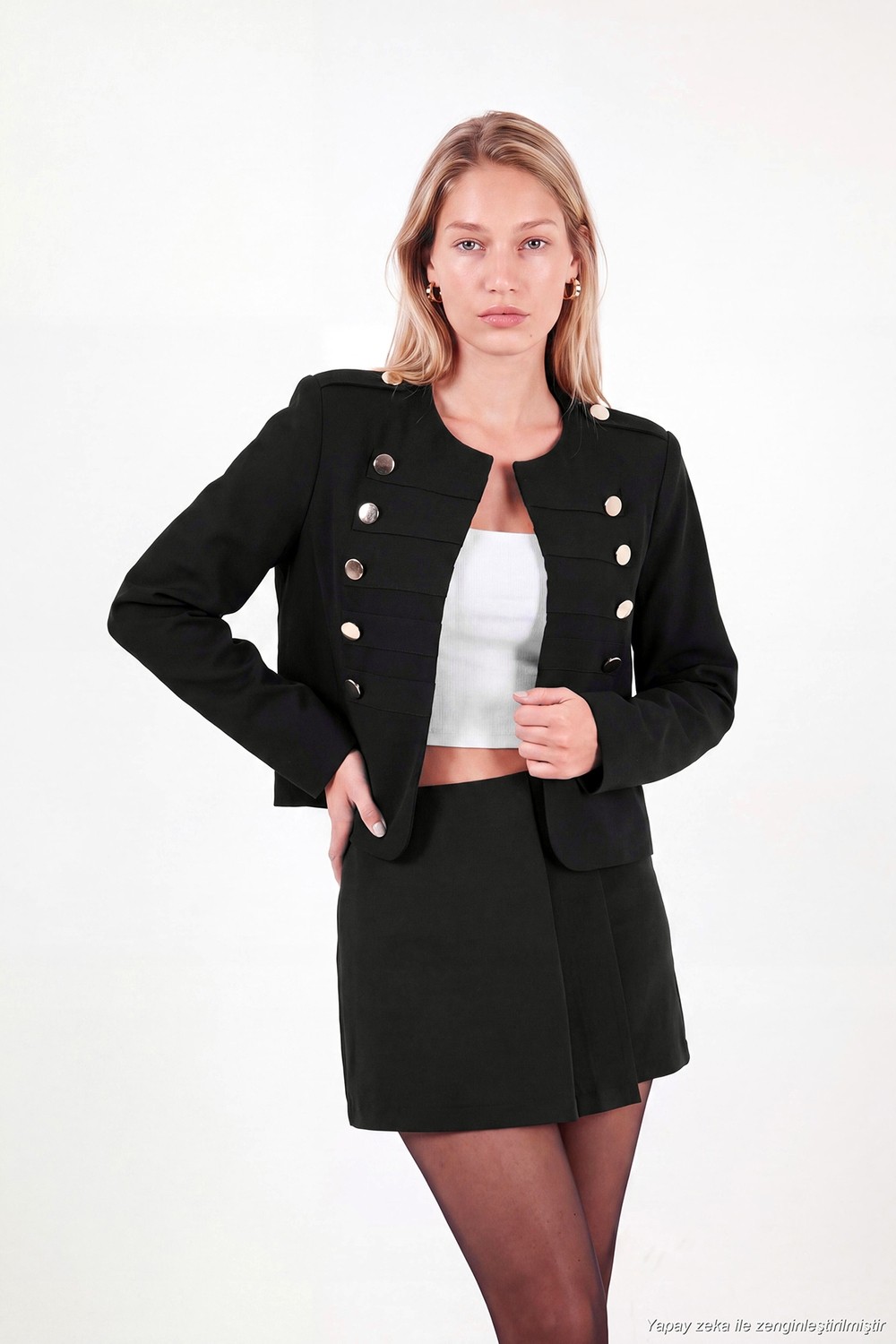 Lela Bisiklet Yaka Düğme Detaylı Apoletli Napolyon Ceket Kadın Ceket 611CE92 görsel 3