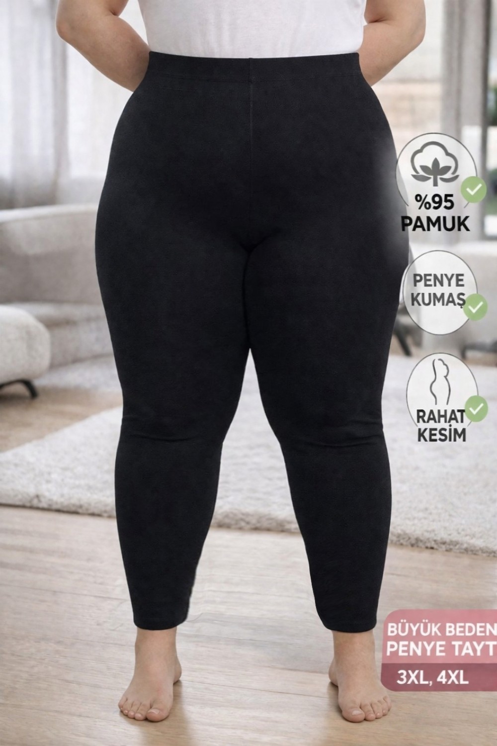 Medament 5'li Büyük Beden Ağlı Penye Tayt ( Extra Büyük Beden) Rahat Kalıp, Yüksek Bel. görsel 3