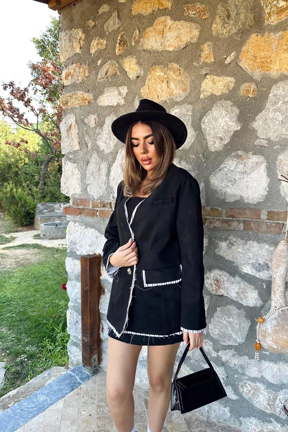 Moda Days Kadın Bej Süet Ceket Çizgi Garnili Astarlı Düğmeli Cepli Klasik Yaka görsel 4