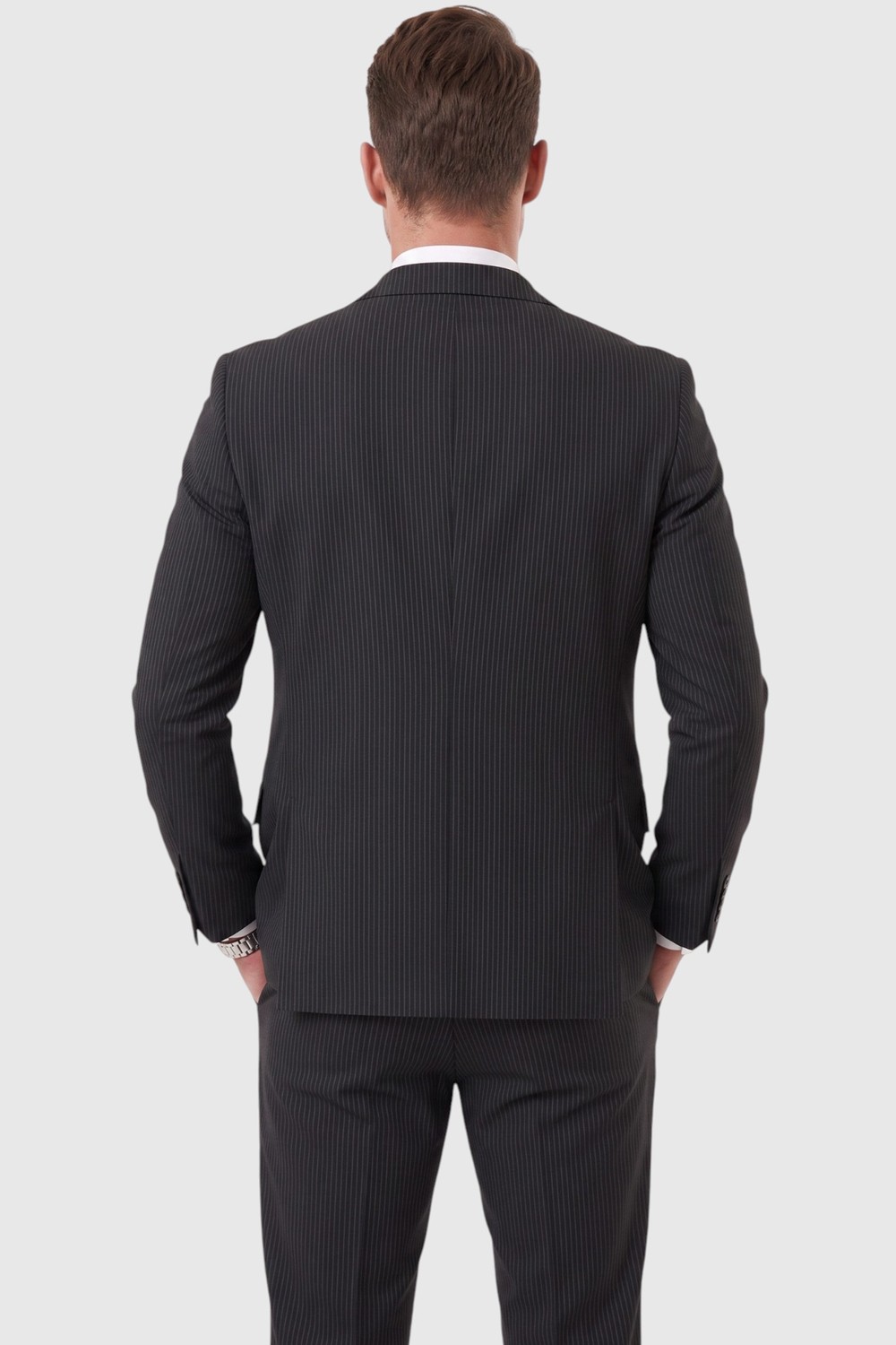 Deepsea Erkek Slim Fit Dar Kesim Çizgili Gofre Kumaş Bej Takım Elbise, Tek Düğme Ipli Pantolon 2602311 görsel 4