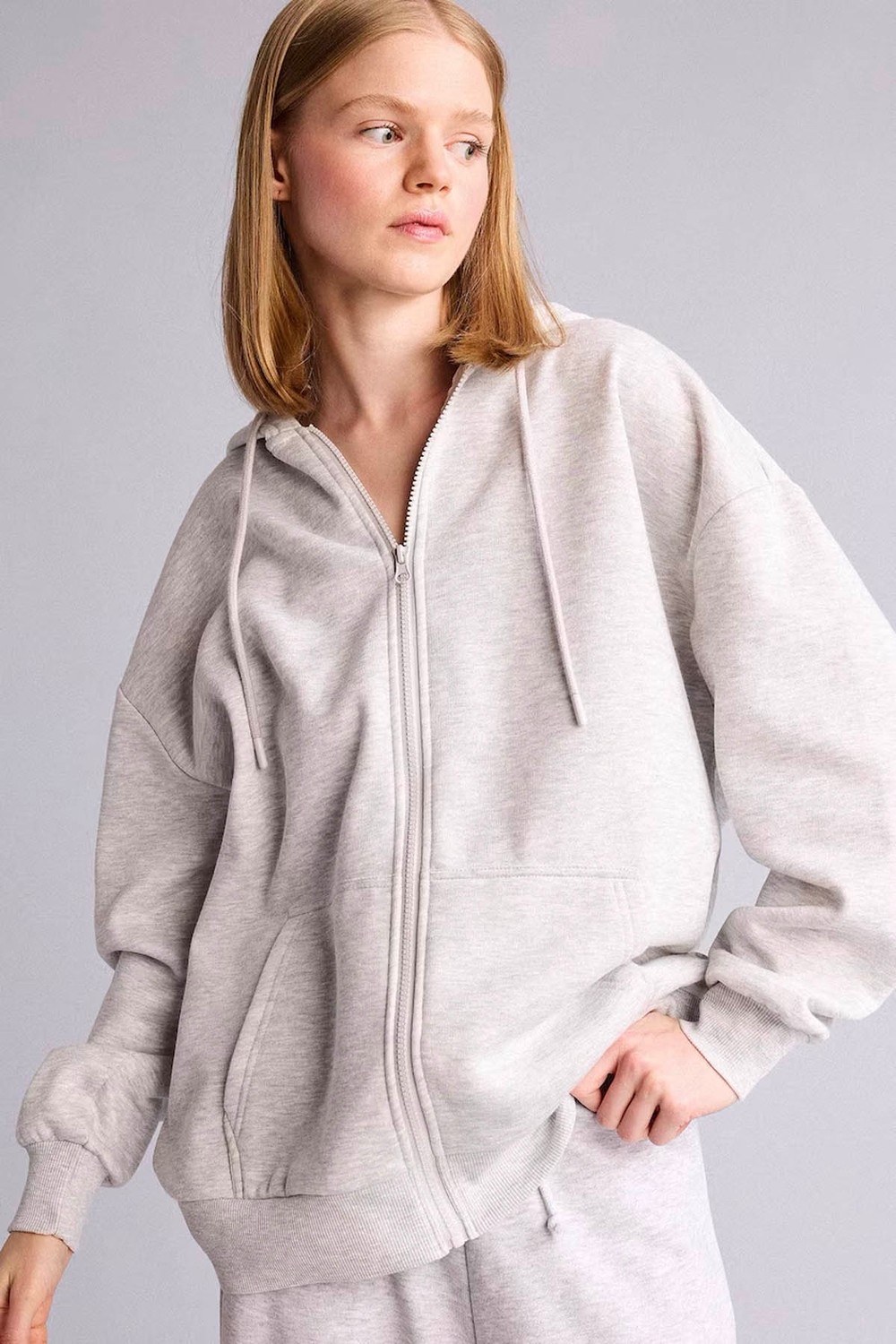DeFacto Pamuklu Oversize Kapüşonlu Gri Kadın Hırka V4233AZ/GR256