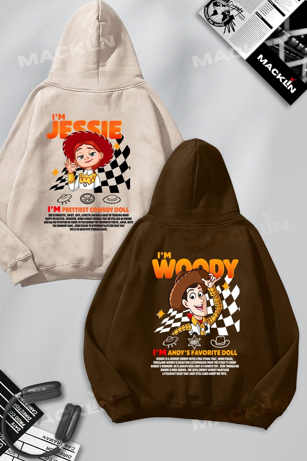 Macklin Sevgili - Arkadaş Çift Kombini Jessy And Woody Sırt Baskılı Özel Tasarım Kapüşonlu Sweatshirt 2li Takım