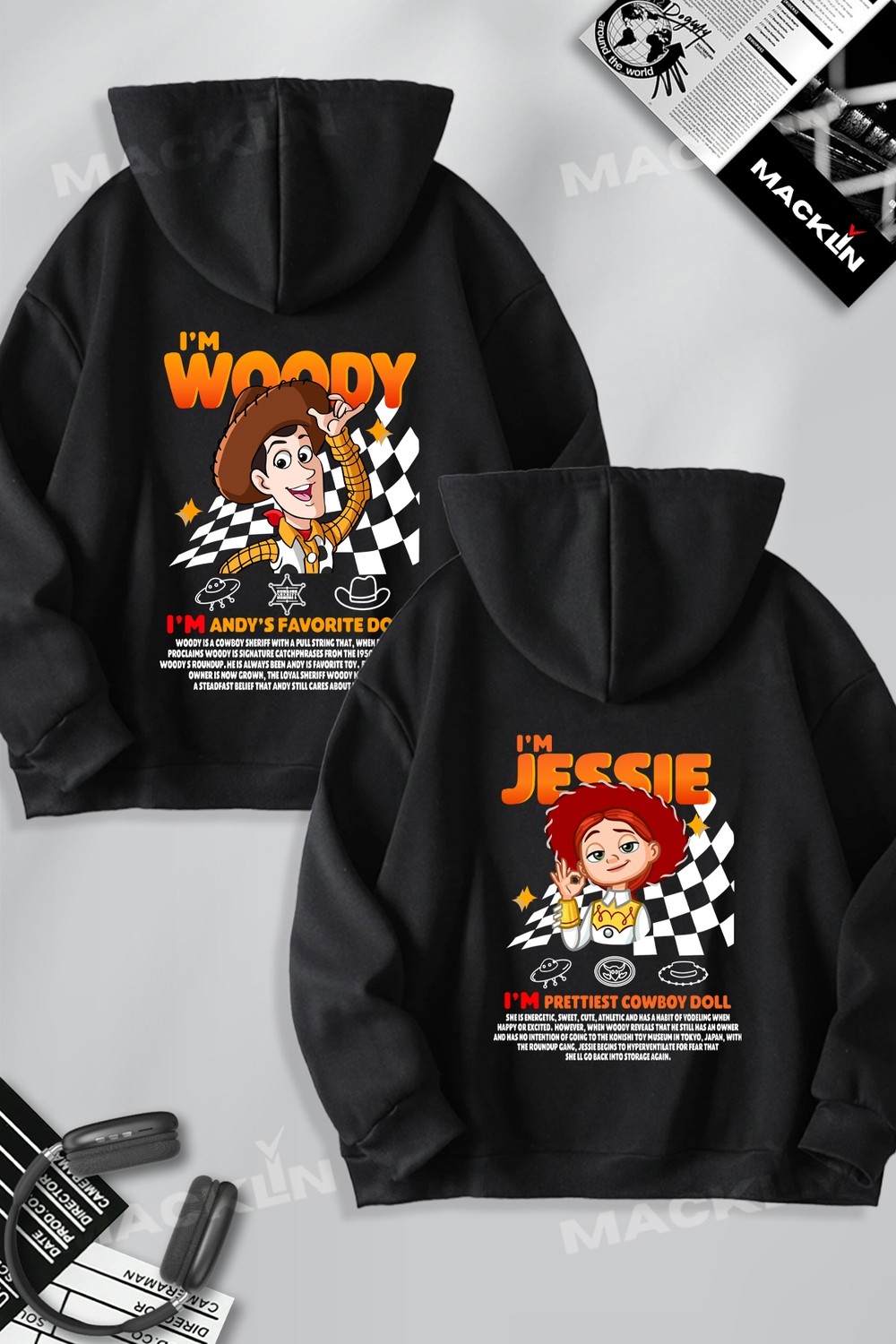 Macklin Sevgili - Arkadaş Çift Kombini Jessy And Woody Sırt Baskılı Özel Tasarım Kapüşonlu Sweatshirt 2li Takım görsel 2