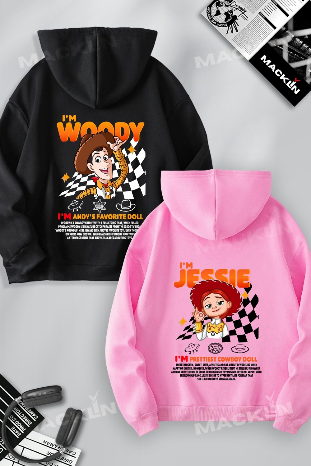 Macklin Sevgili - Arkadaş Çift Kombini Jessy And Woody Sırt Baskılı Özel Tasarım Kapüşonlu Sweatshirt 2li Takım görsel 4