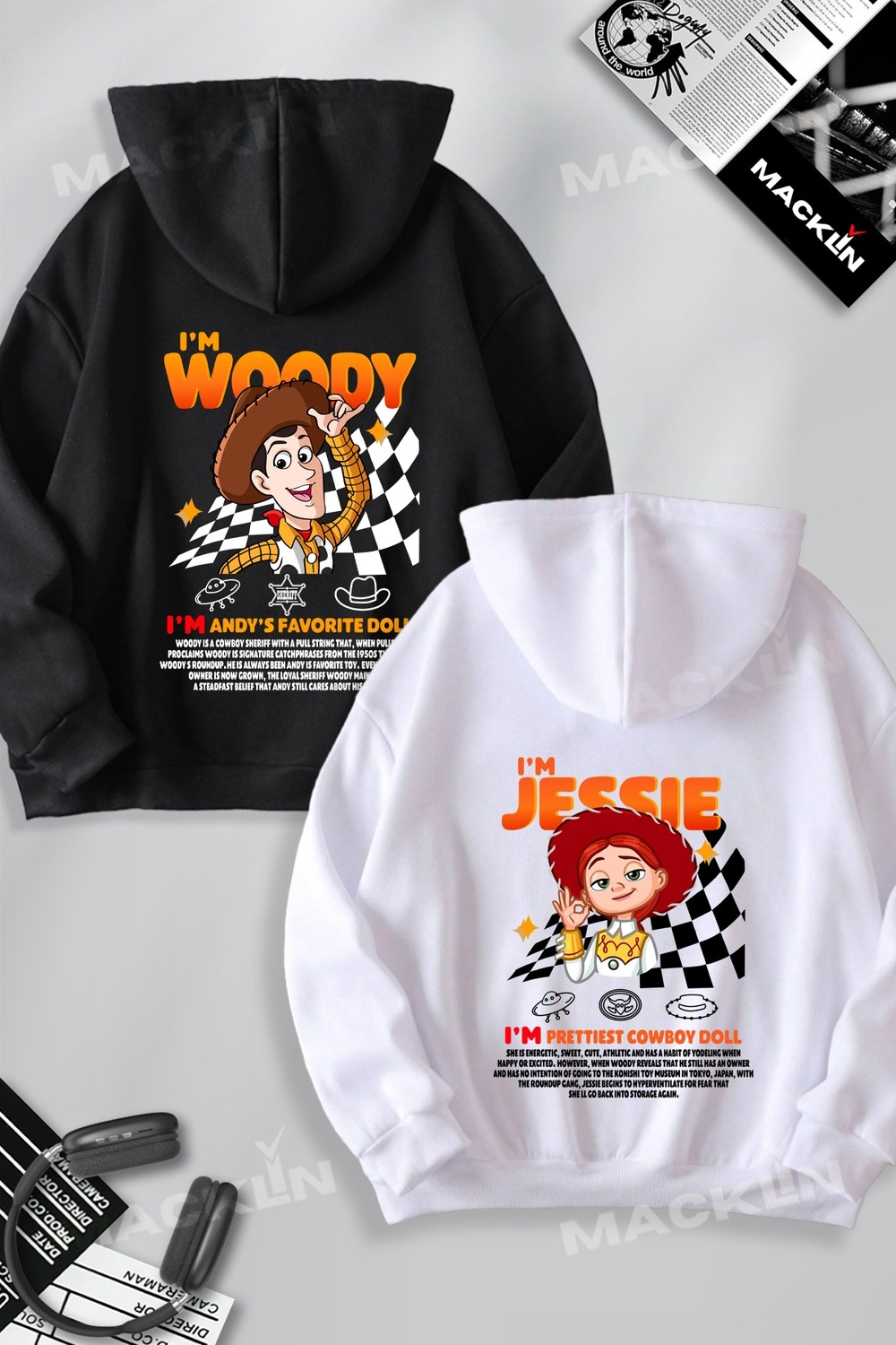 Macklin Sevgili - Arkadaş Çift Kombini Jessy And Woody Sırt Baskılı Özel Tasarım Kapüşonlu Sweatshirt 2li Takım