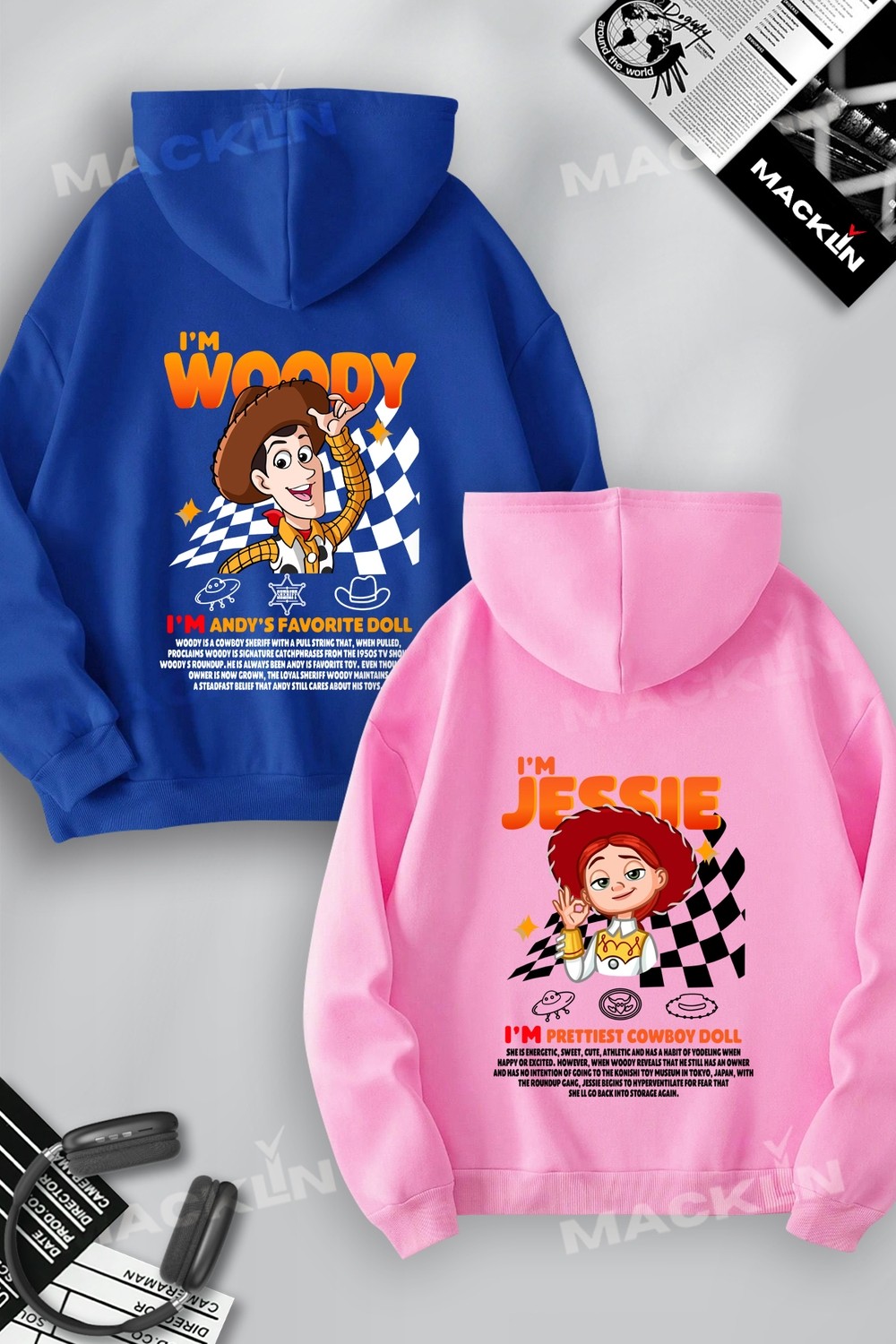 Macklin Sevgili - Arkadaş Çift Kombini Jessy And Woody Sırt Baskılı Özel Tasarım Kapüşonlu Sweatshirt 2li Takım görsel 7