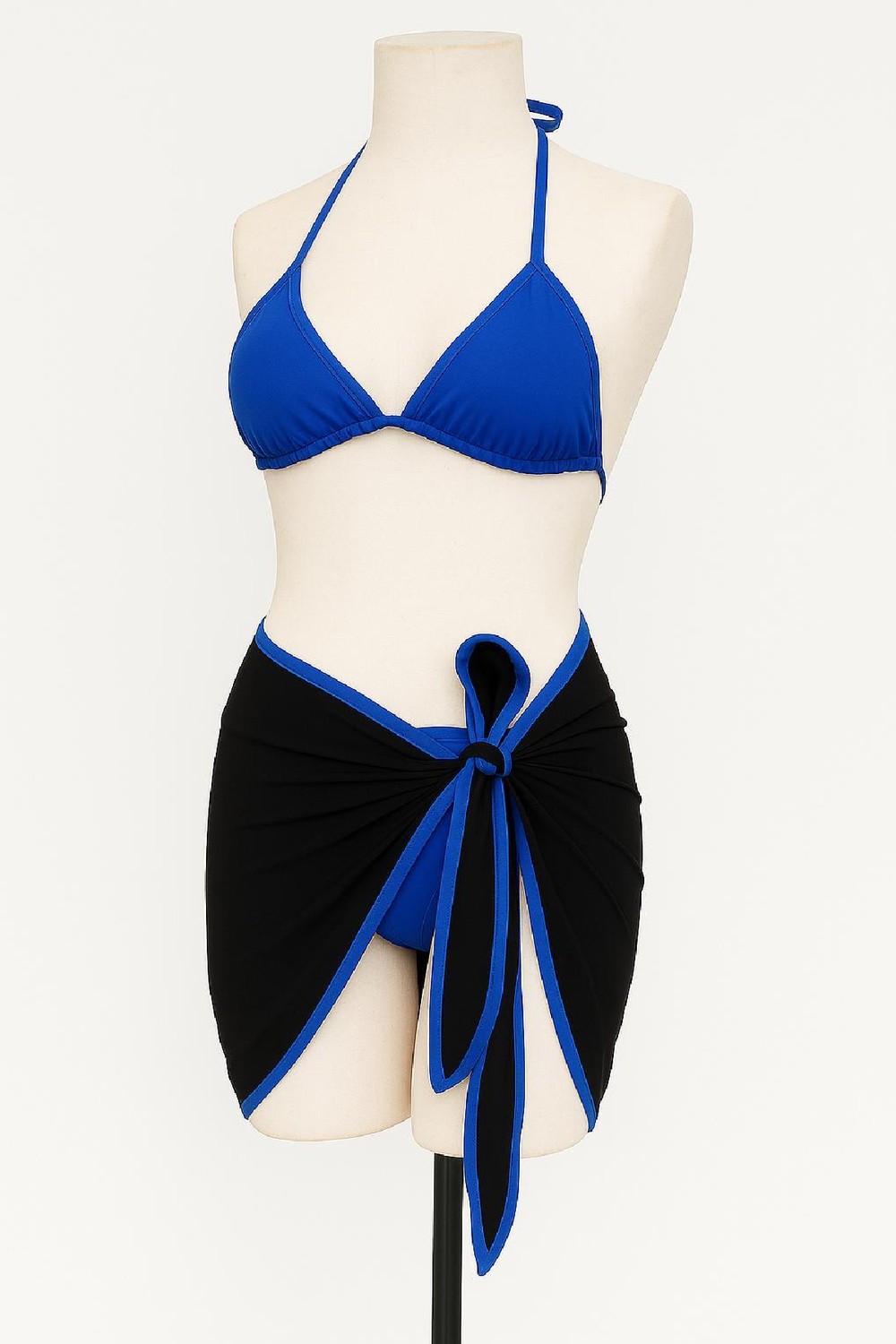 Hace Bazaar Kadın Mavi Pareolu Yandan ve Boyundan Bağlamalı 3'lü Bikini Takımı -Hcb görsel 2