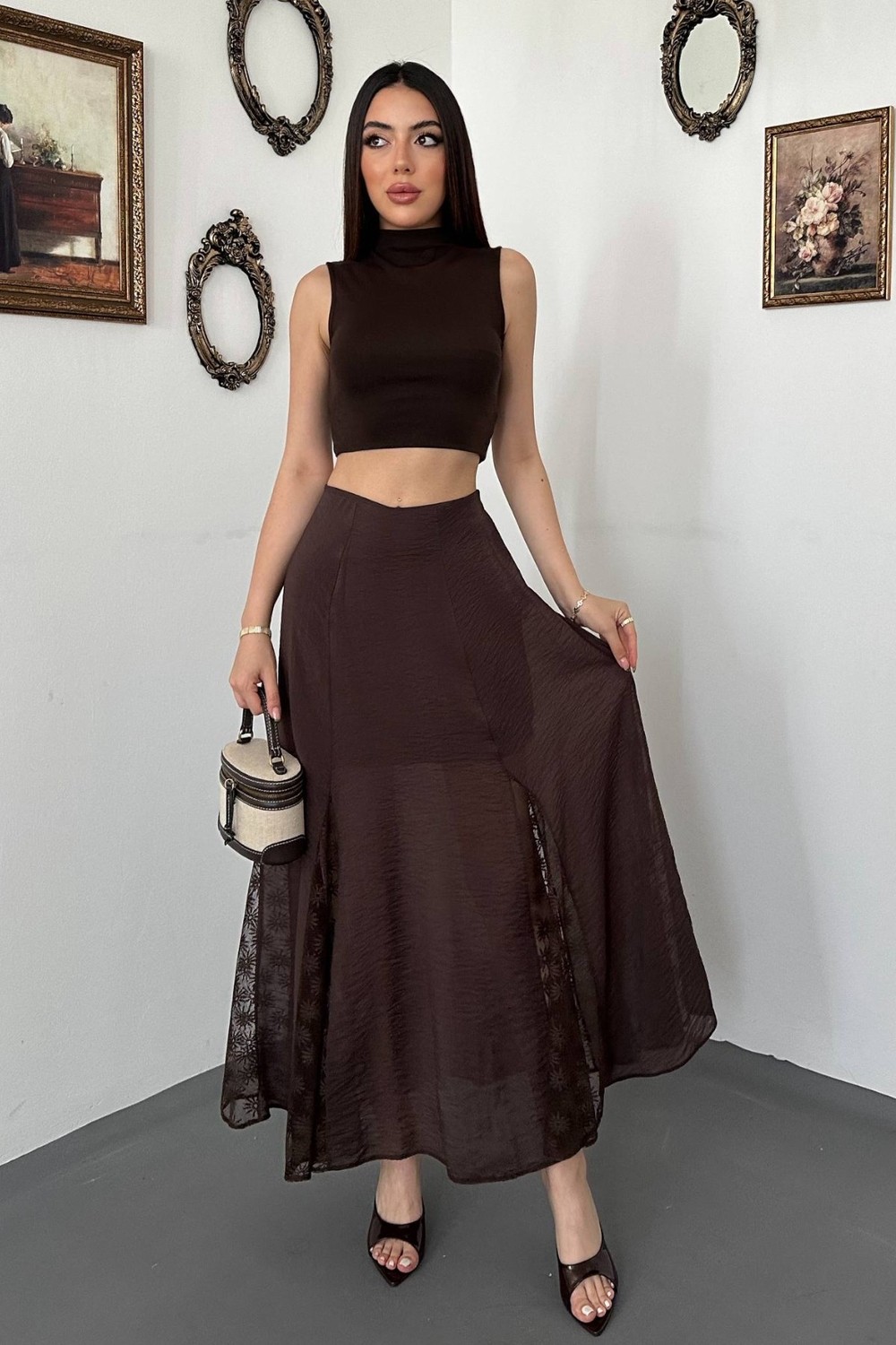 Moda Days Kadın Uzun Etek Dantel Detaylı Kloş görsel 6