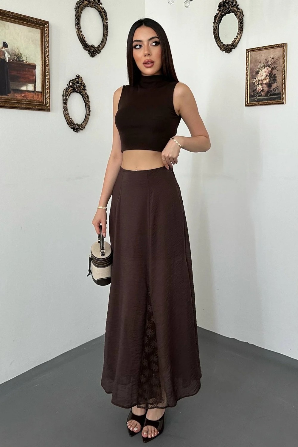 Moda Days Kadın Uzun Etek Dantel Detaylı Kloş görsel 7