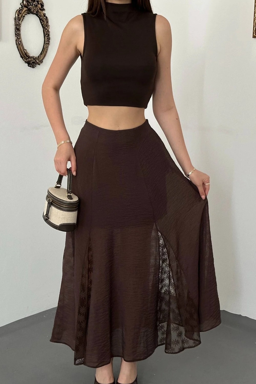 Moda Days Kadın Uzun Etek Dantel Detaylı Kloş görsel 8