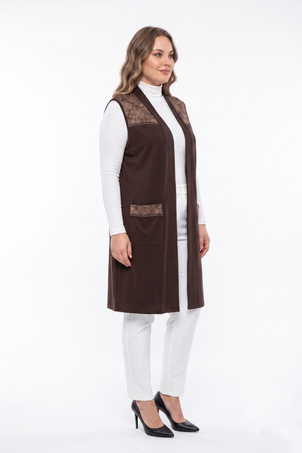 Wearon Kadın Düğmesiz Cepli Modelli Yelek 54050 BGL-ST05663 görsel 3