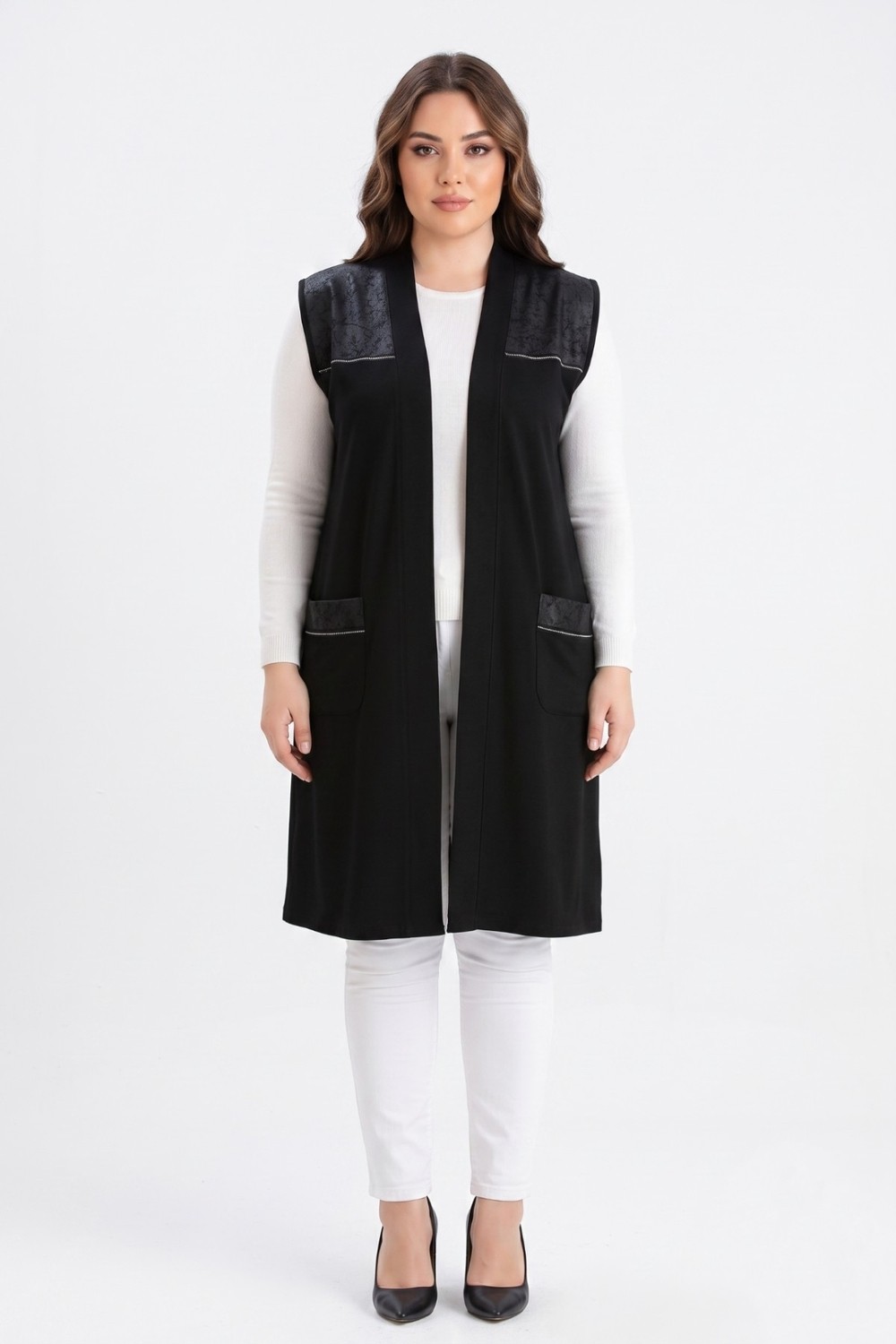 Wearon Kadın Düğmesiz Cepli Modelli Yelek 54050 BGL-ST05663 görsel 5
