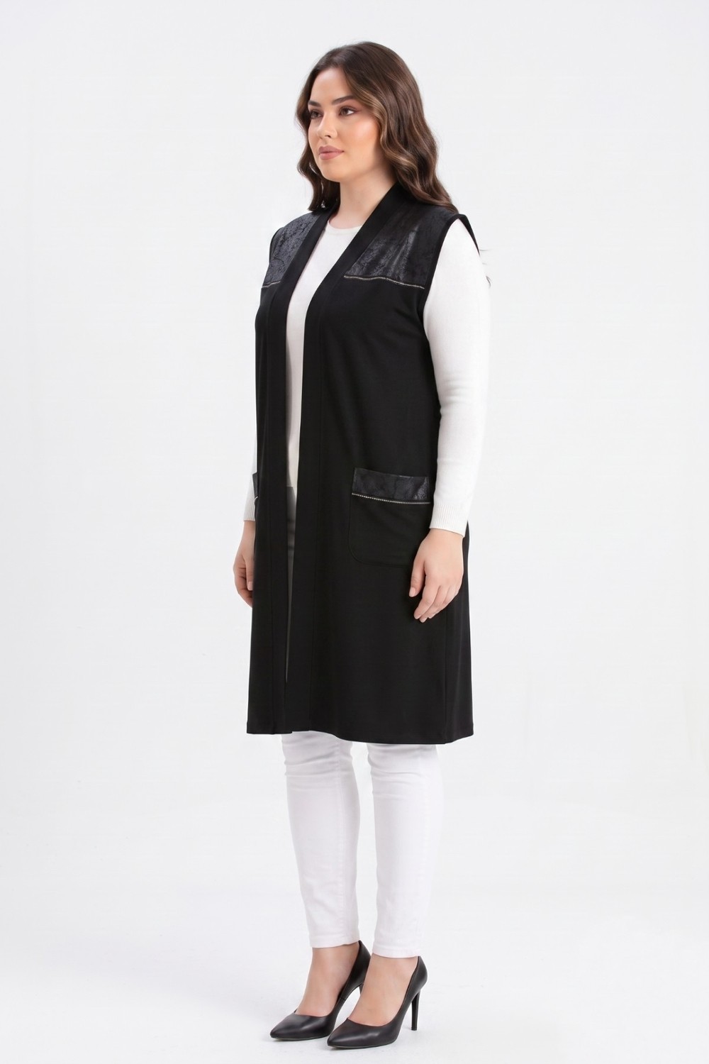 Wearon Kadın Düğmesiz Cepli Modelli Yelek 54050 BGL-ST05663 görsel 6