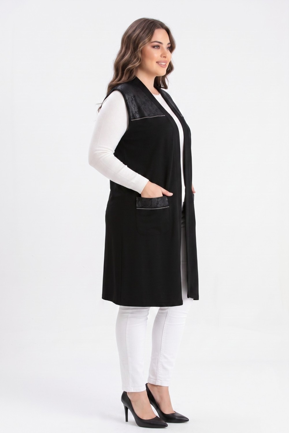 Wearon Kadın Düğmesiz Cepli Modelli Yelek 54050 BGL-ST05663 görsel 7