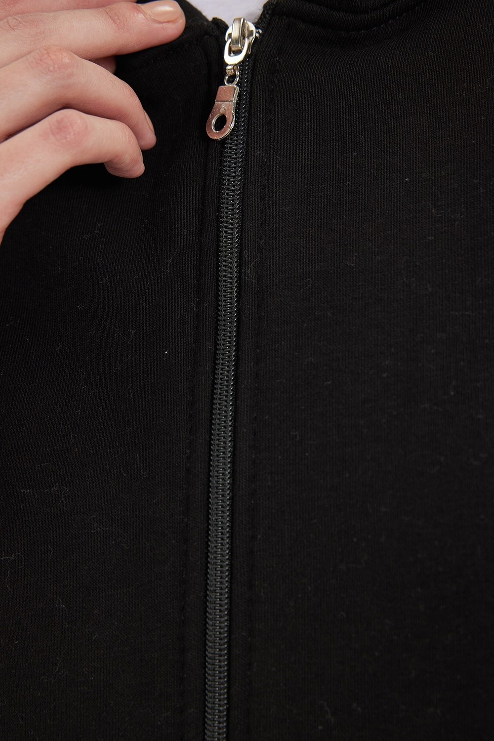 Tudors Kadın Oversize Geniş Kesim %100 Pamuk Kapüşonlu Fermuarlı Cepli Siyah Sweatshirt görsel 6