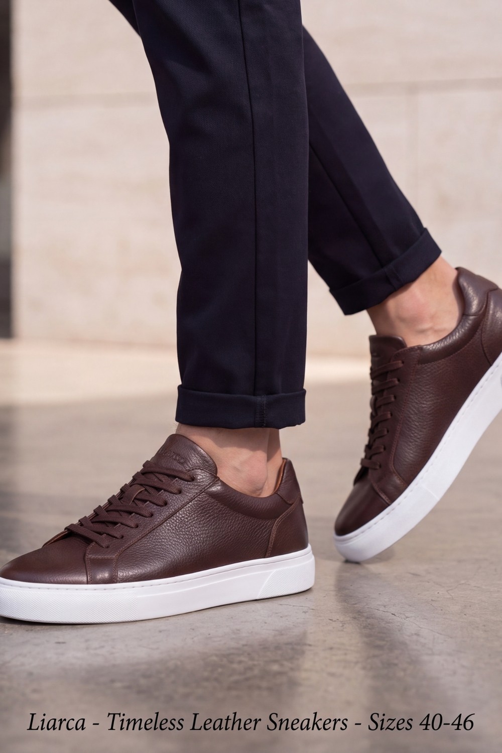 Liarca Ghostwood - Hakiki Deri Sararmaz Faylon Taban Kahverengi Beyaz Erkek Sneaker Ayakkabı