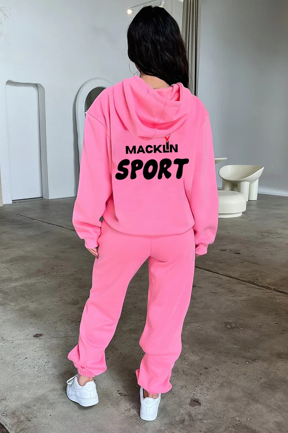 Macklin Unisex Erkek Kadın Macklin Sport Yazı Sırt Baskılı Oversize 3 Iplik Kapüşonlu Hoodie ve Jogger Eşofman Takımı görsel 6
