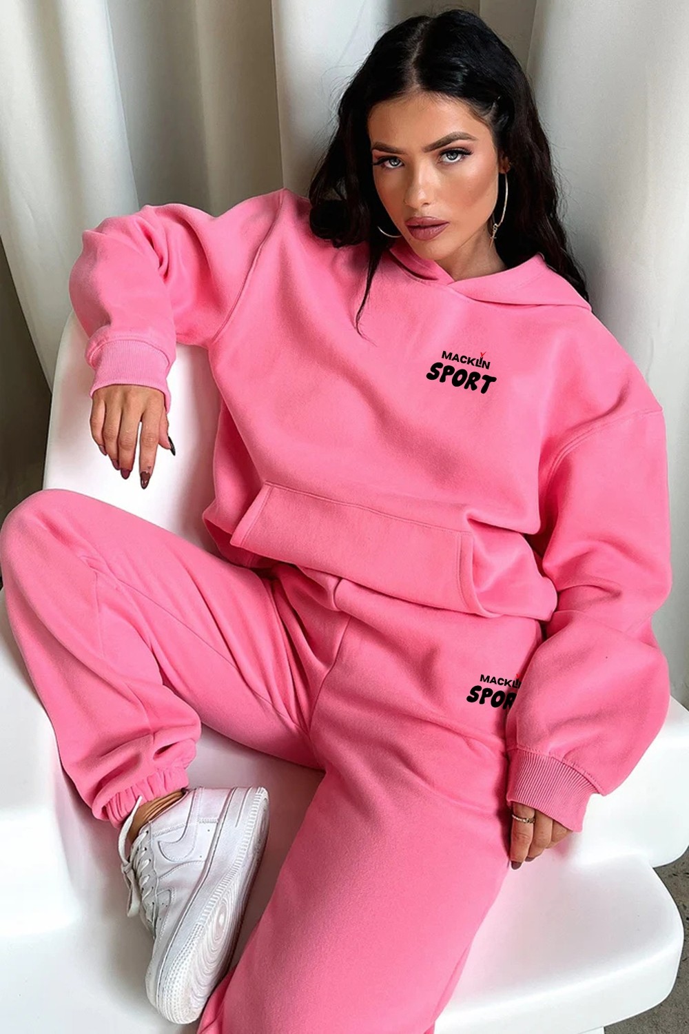 Macklin Unisex Erkek Kadın Macklin Sport Yazı Sırt Baskılı Oversize 3 Iplik Kapüşonlu Hoodie ve Jogger Eşofman Takımı görsel 7