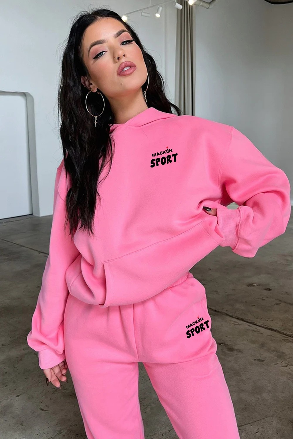 Macklin Unisex Erkek Kadın Macklin Sport Yazı Sırt Baskılı Oversize 3 Iplik Kapüşonlu Hoodie ve Jogger Eşofman Takımı görsel 8