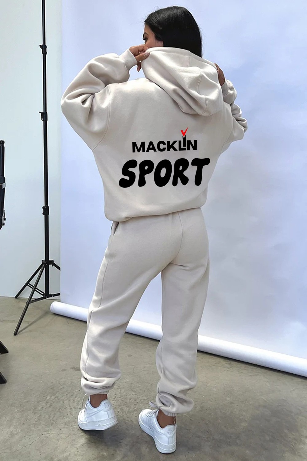 Macklin Unisex Erkek Kadın Macklin Sport Yazı Sırt Baskılı Oversize 3 Iplik Kapüşonlu Hoodie ve Jogger Eşofman Takımı görsel 4