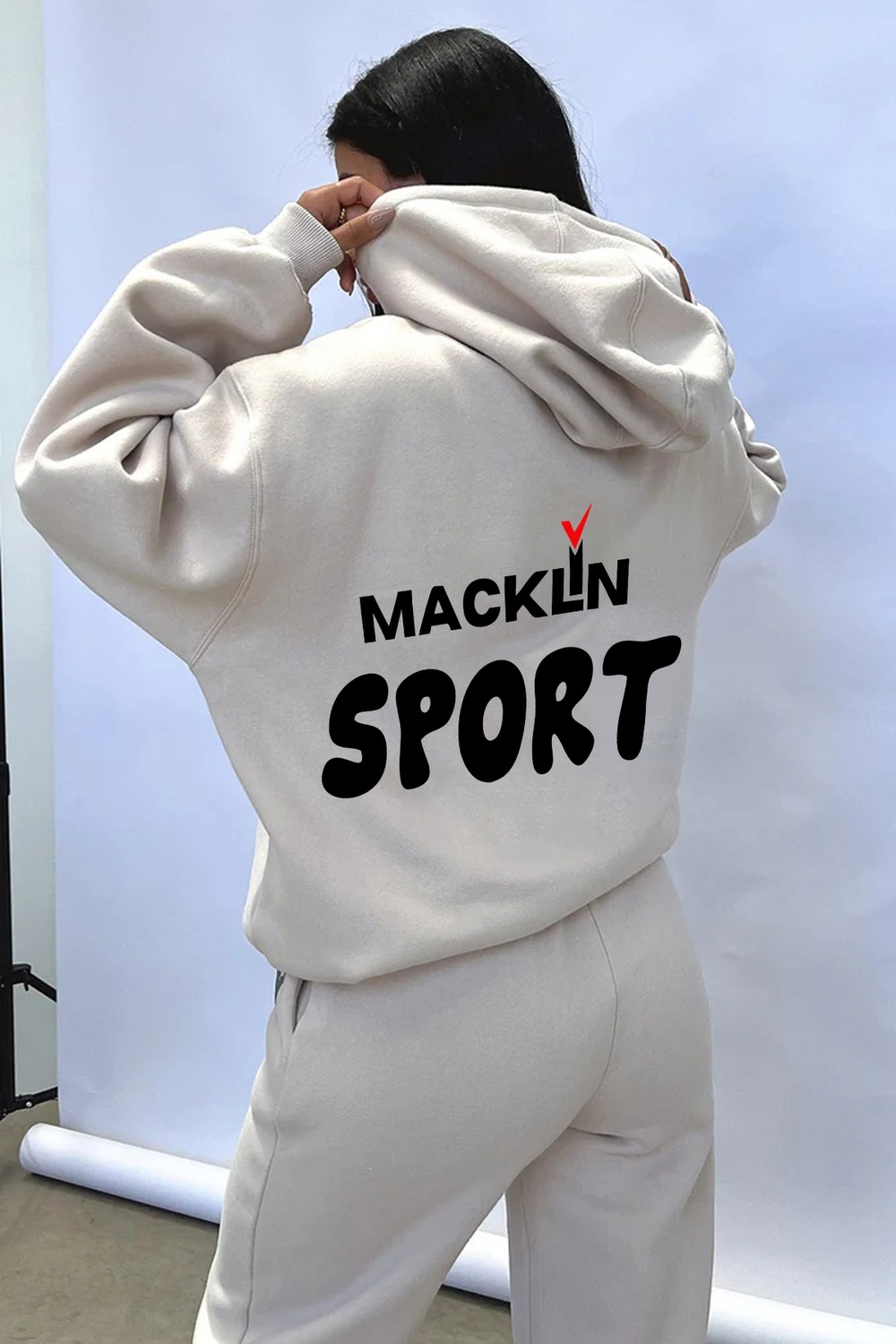 Macklin Unisex Erkek Kadın Macklin Sport Yazı Sırt Baskılı Oversize 3 Iplik Kapüşonlu Hoodie ve Jogger Eşofman Takımı görsel 5