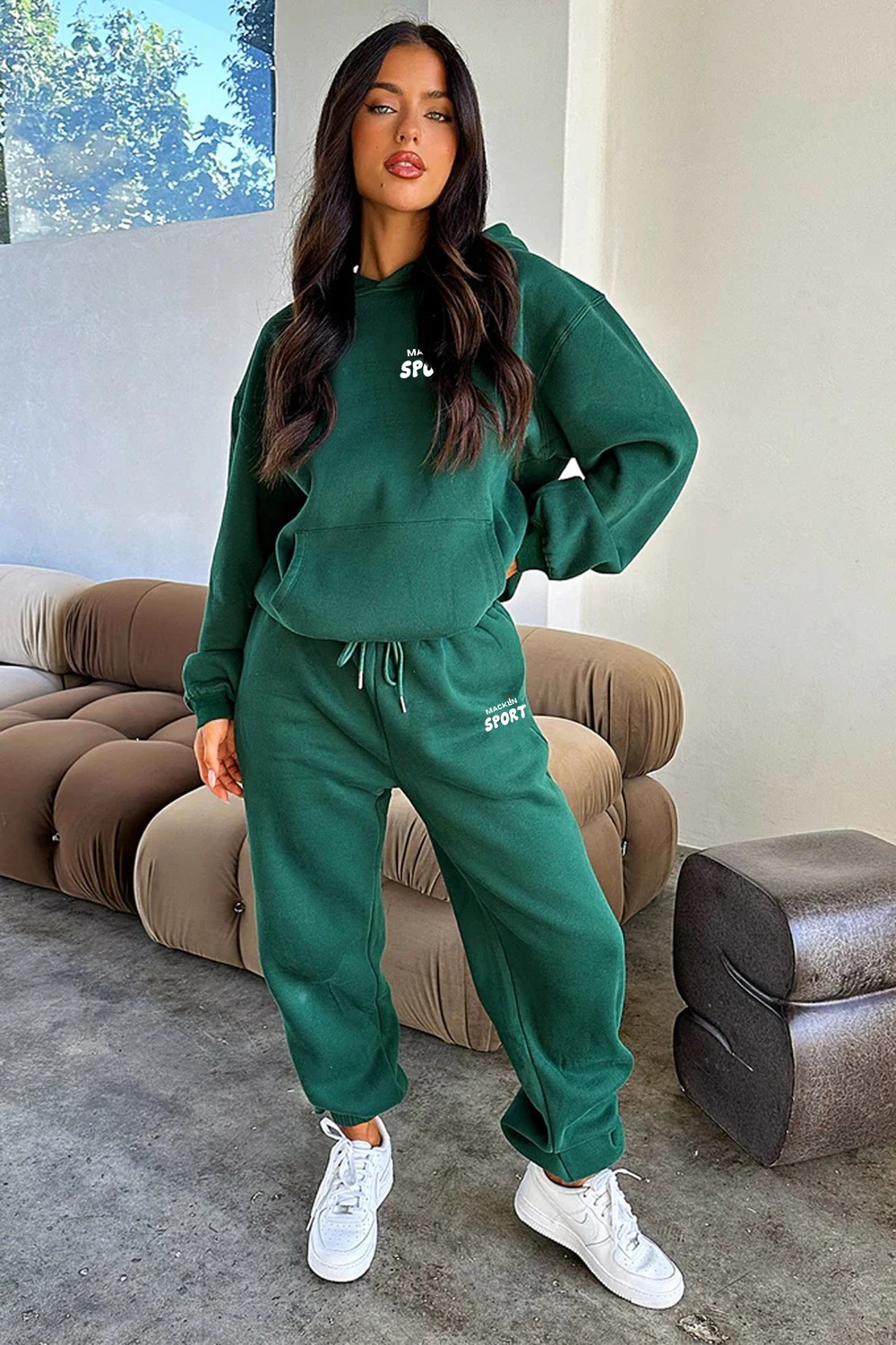 Macklin Unisex Erkek Kadın Macklin Sport Yazı Sırt Baskılı Oversize 3 Iplik Kapüşonlu Hoodie ve Jogger Eşofman Takımı