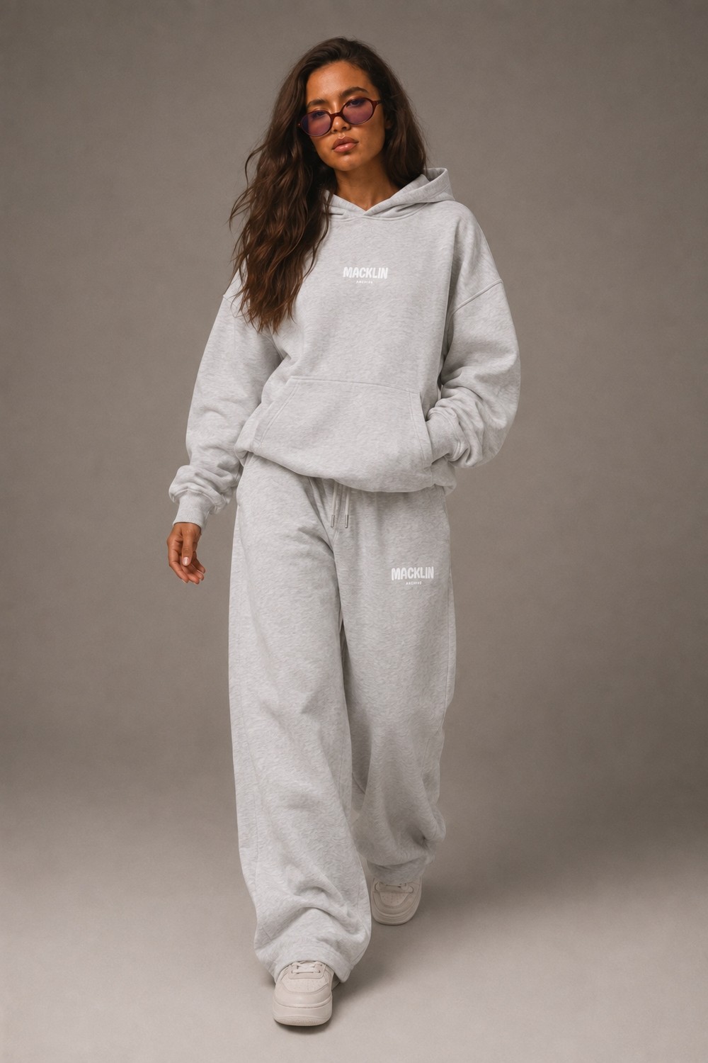 Macklin Unisex Kadın Erkek Minimal Yazı Baskılı Oversize 3 Iplik Kapüşonlu Sweatshirt ve Baggy Eşofman Altı