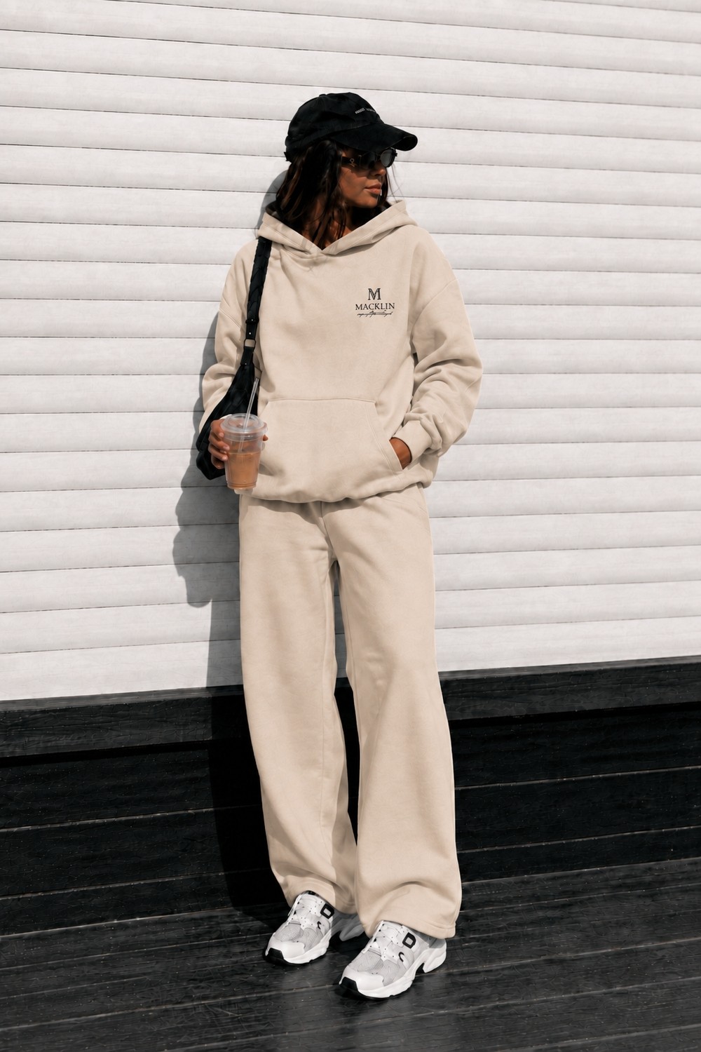 Macklin Unisex Kadın Erkek Movement Baskılı Oversize 3 Iplik Kapüşonlu Sweatshirt ve Baggy Eşofman Altı