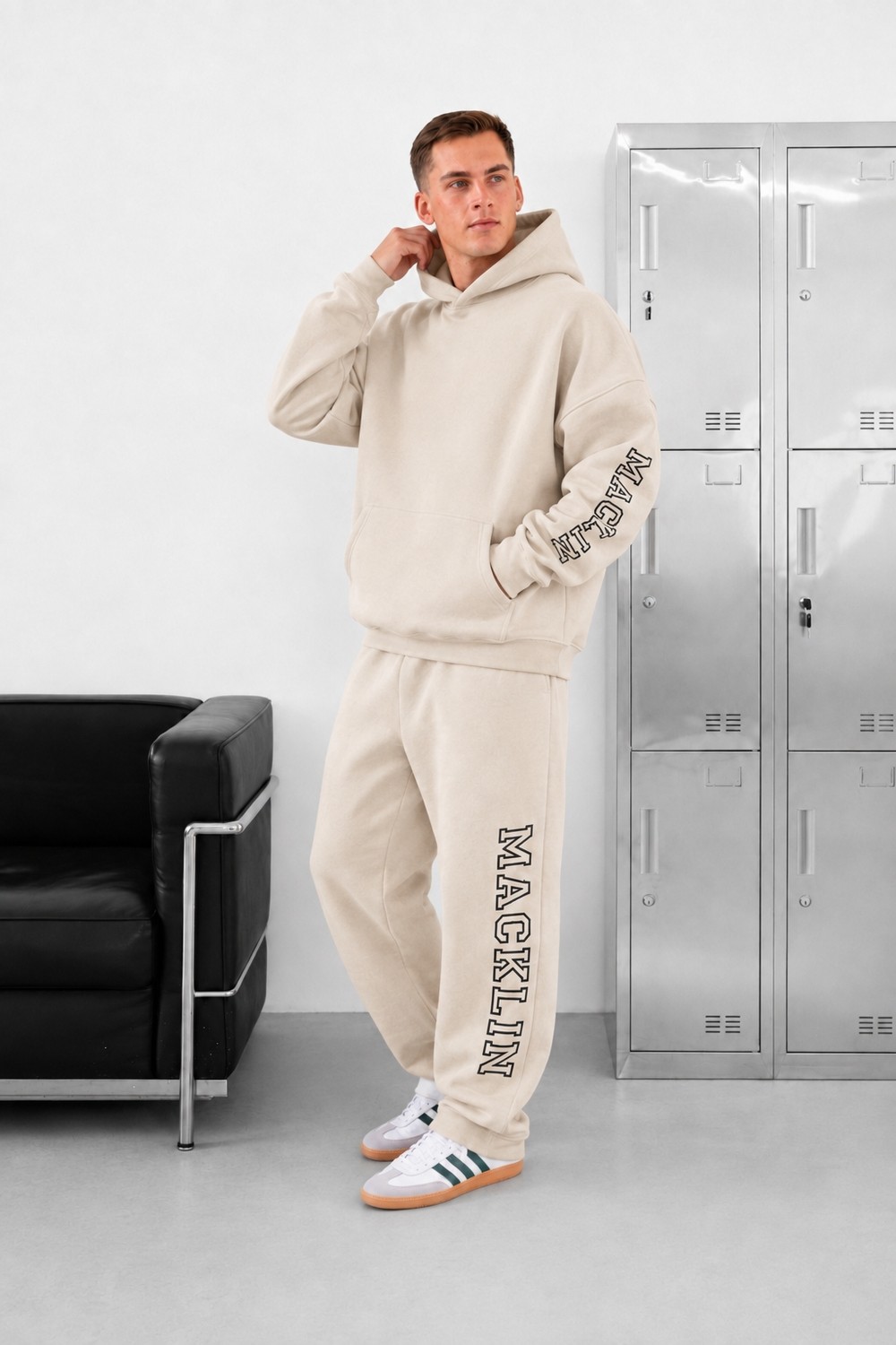 Macklin Unisex Kadın Erkek Macklin Yazı Kol ve Paça Baskılı Oversize 3 Iplik Kapüşonlu Sweatshirt ve Baggy Eşofman Altı görsel 5
