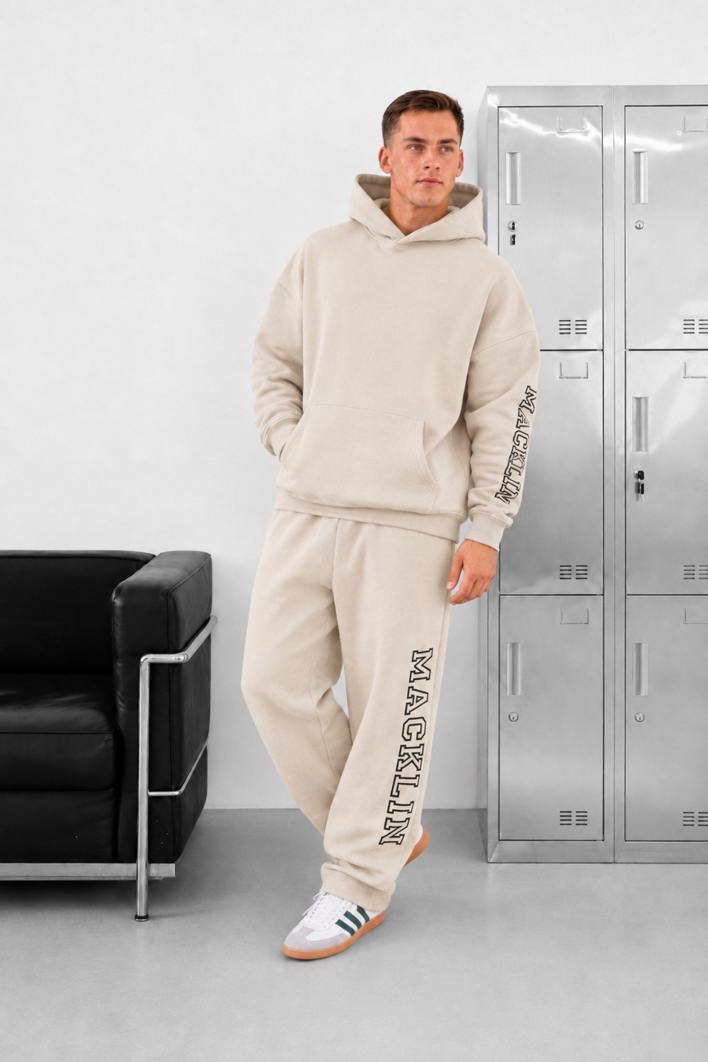 Macklin Unisex Kadın Erkek Macklin Yazı Kol ve Paça Baskılı Oversize 3 Iplik Kapüşonlu Sweatshirt ve Baggy Eşofman Altı görsel 6