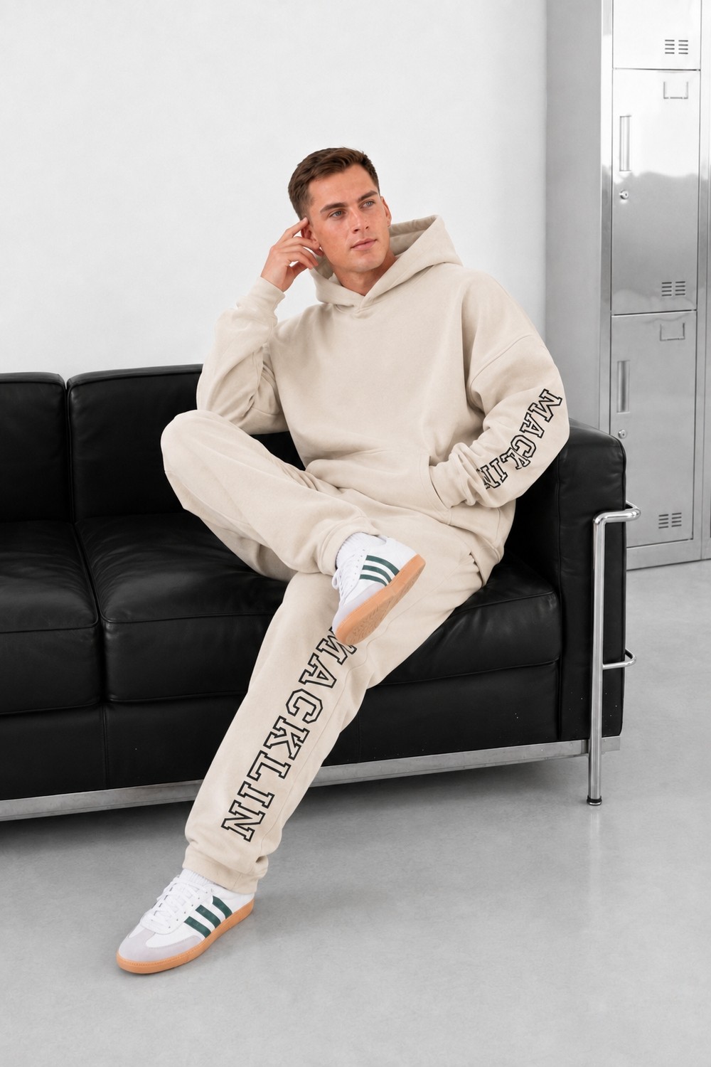 Macklin Unisex Kadın Erkek Macklin Yazı Kol ve Paça Baskılı Oversize 3 Iplik Kapüşonlu Sweatshirt ve Baggy Eşofman Altı görsel 7