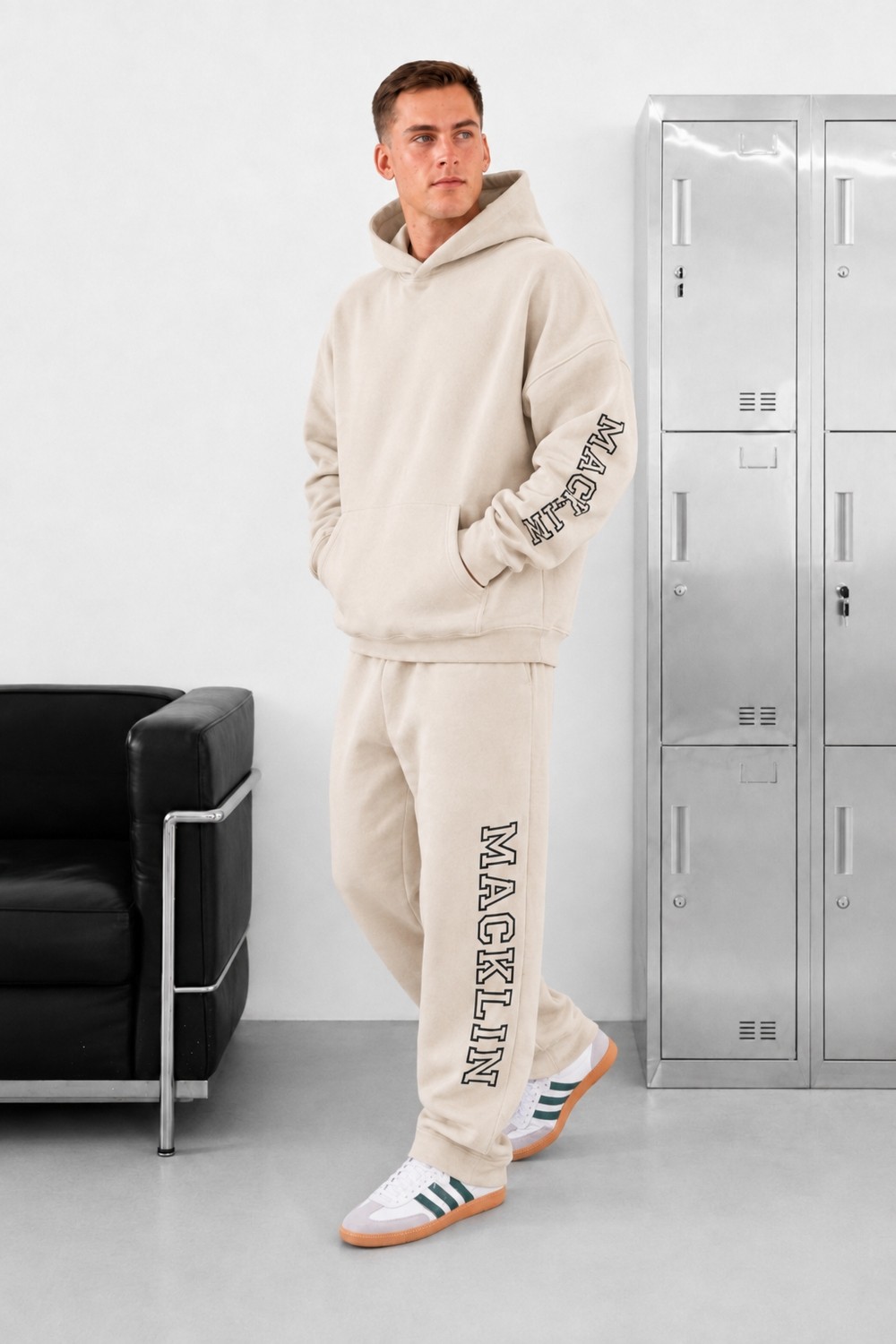 Macklin Unisex Kadın Erkek Macklin Yazı Kol ve Paça Baskılı Oversize 3 Iplik Kapüşonlu Sweatshirt ve Baggy Eşofman Altı görsel 8