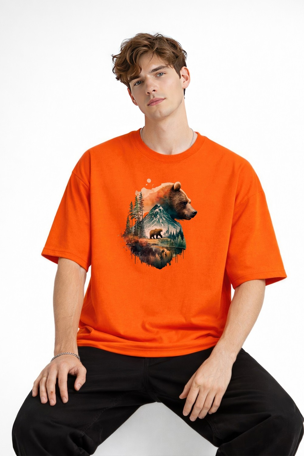 TeknoKapsül Bear2 - Oversize Tişört Turuncu