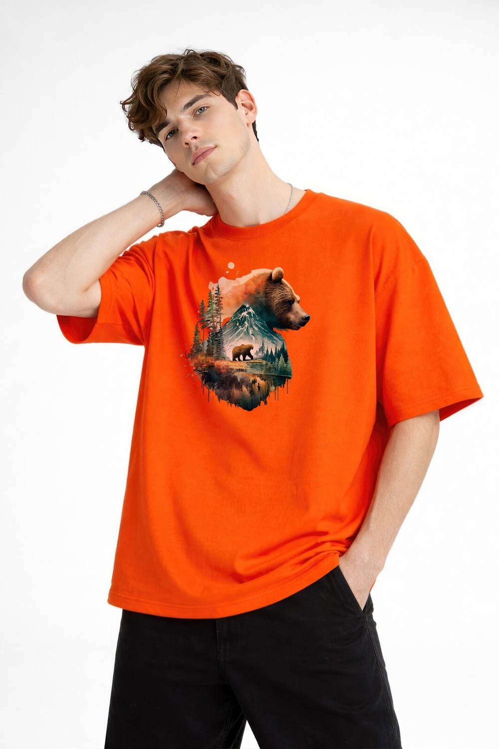 TeknoKapsül Bear2 - Oversize Tişört Turuncu görsel 4