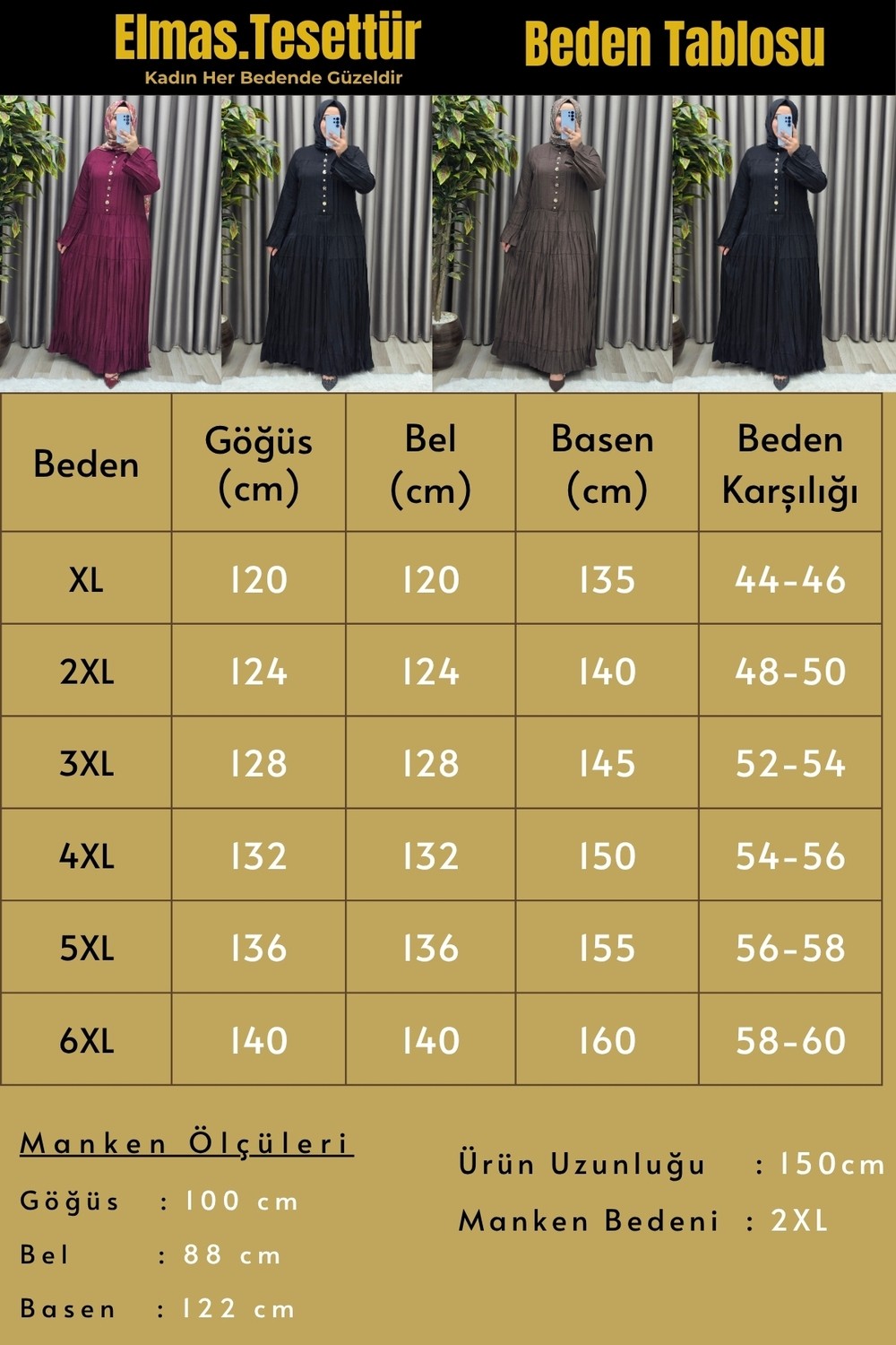 Elmas Tesettür Kadın Giyim Büyük Beden Presli Modal Cupra Katlı Düğmeli Elbise görsel 3