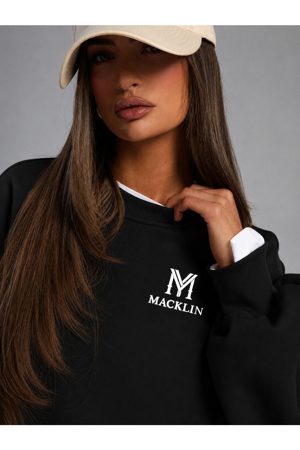 Macklin Unisex Kadın Erkek Göğüs Baskılı Oversize 3 Iplik Kapüşonlu Sweatshirt ve Baggy Eşofman Altı görsel 2