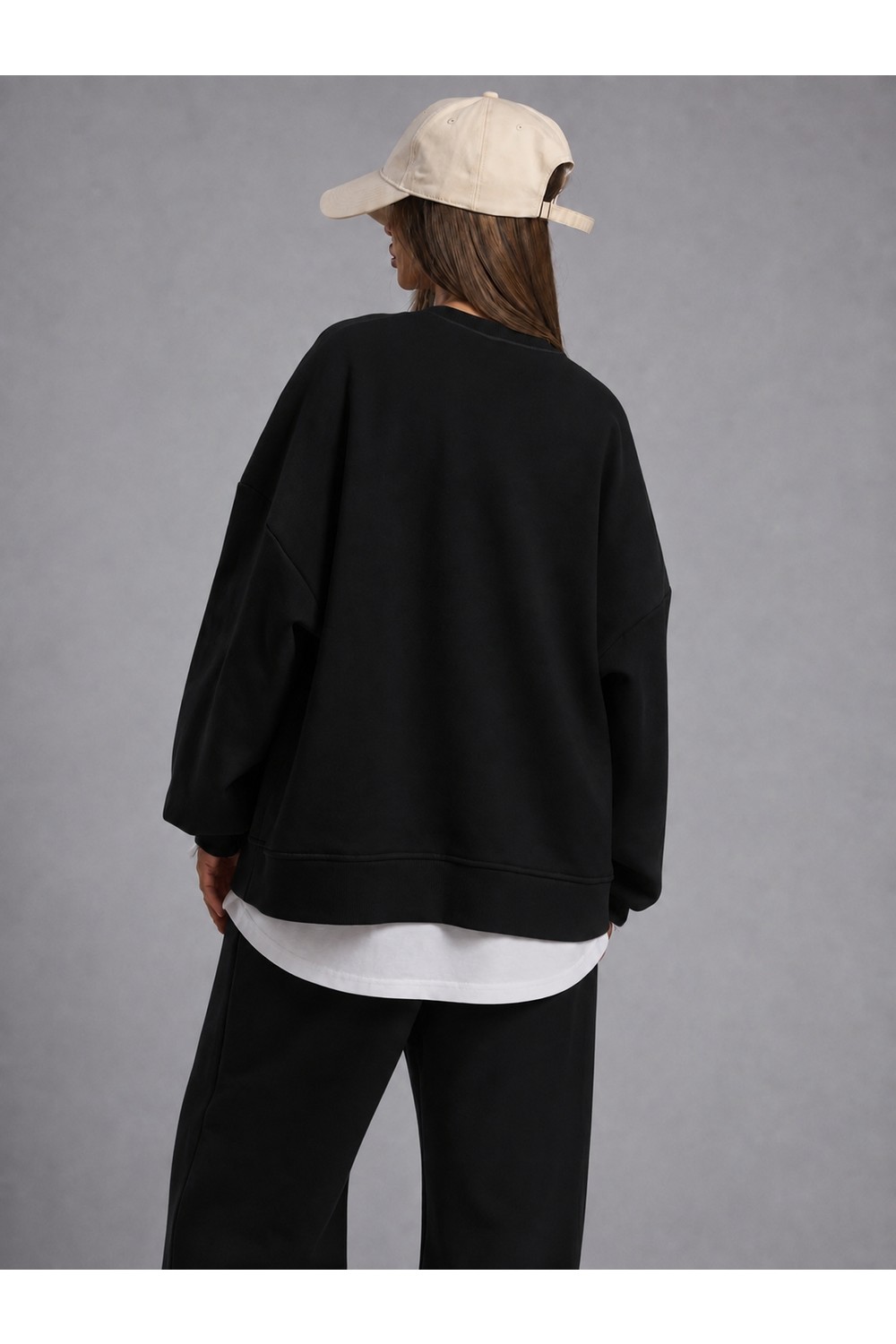 Macklin Unisex Kadın Erkek Göğüs Baskılı Oversize 3 Iplik Kapüşonlu Sweatshirt ve Baggy Eşofman Altı görsel 4