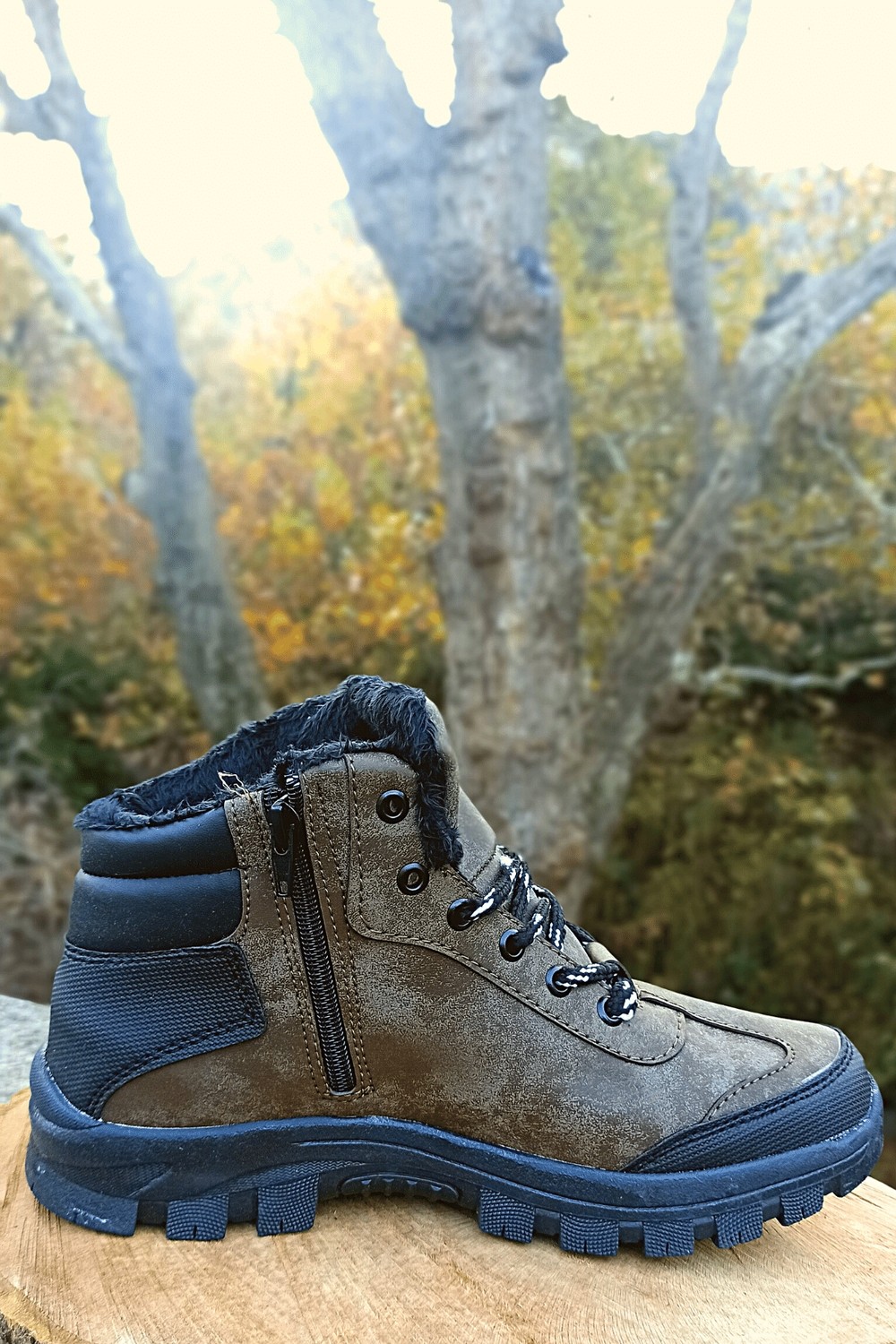 TeknoKapsül Erkek Outdoor Bot Yünlü Kahve Siyah Renk - Renkli / 42