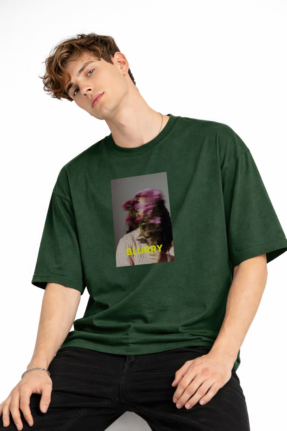 TeknoKapsül Blurry - Oversize Erkek Tişört Hakı görsel 2