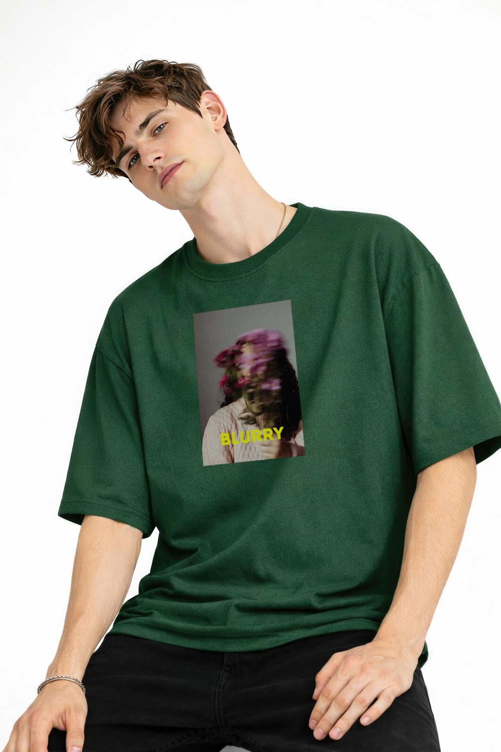 TeknoKapsül Blurry - Oversize Erkek Tişört Hakı görsel 3
