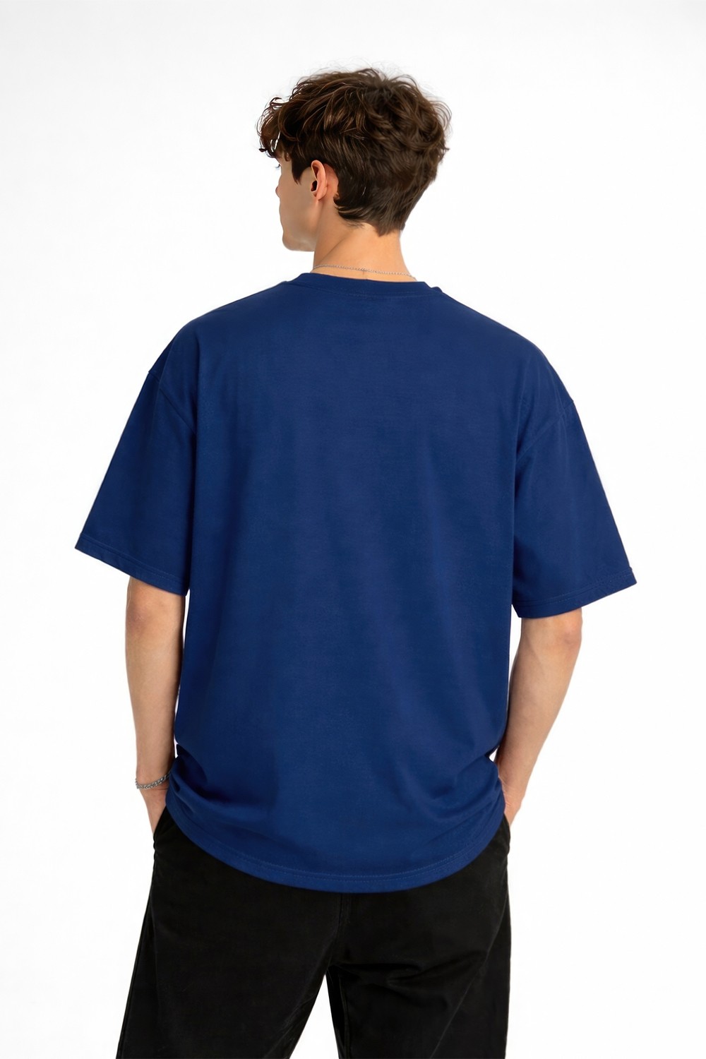 TeknoKapsül Blurry - Oversize Erkek Tişört Koyu Mavi görsel 5