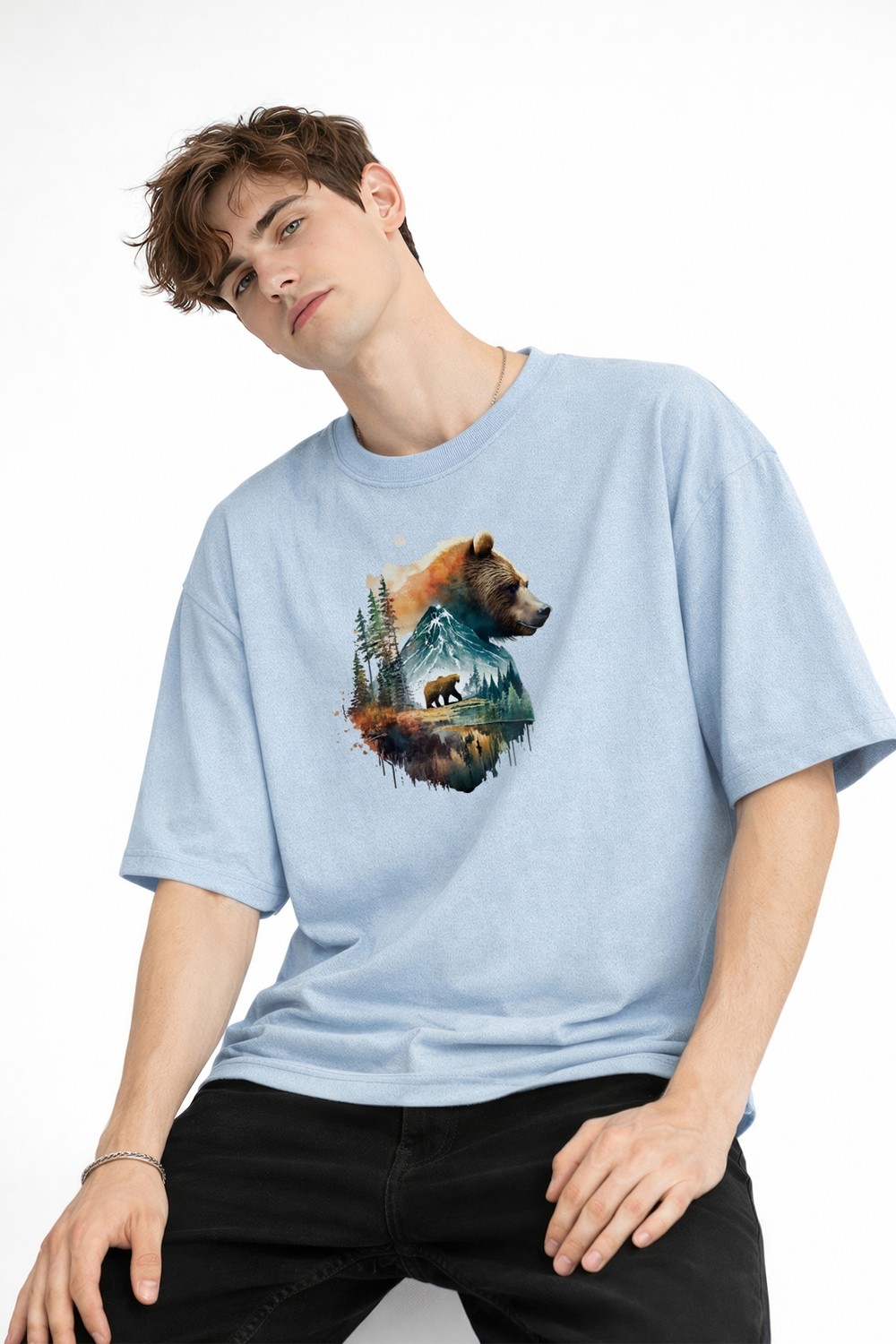 TeknoKapsül Bear2 - Oversize Tişört Bebek Mavisi