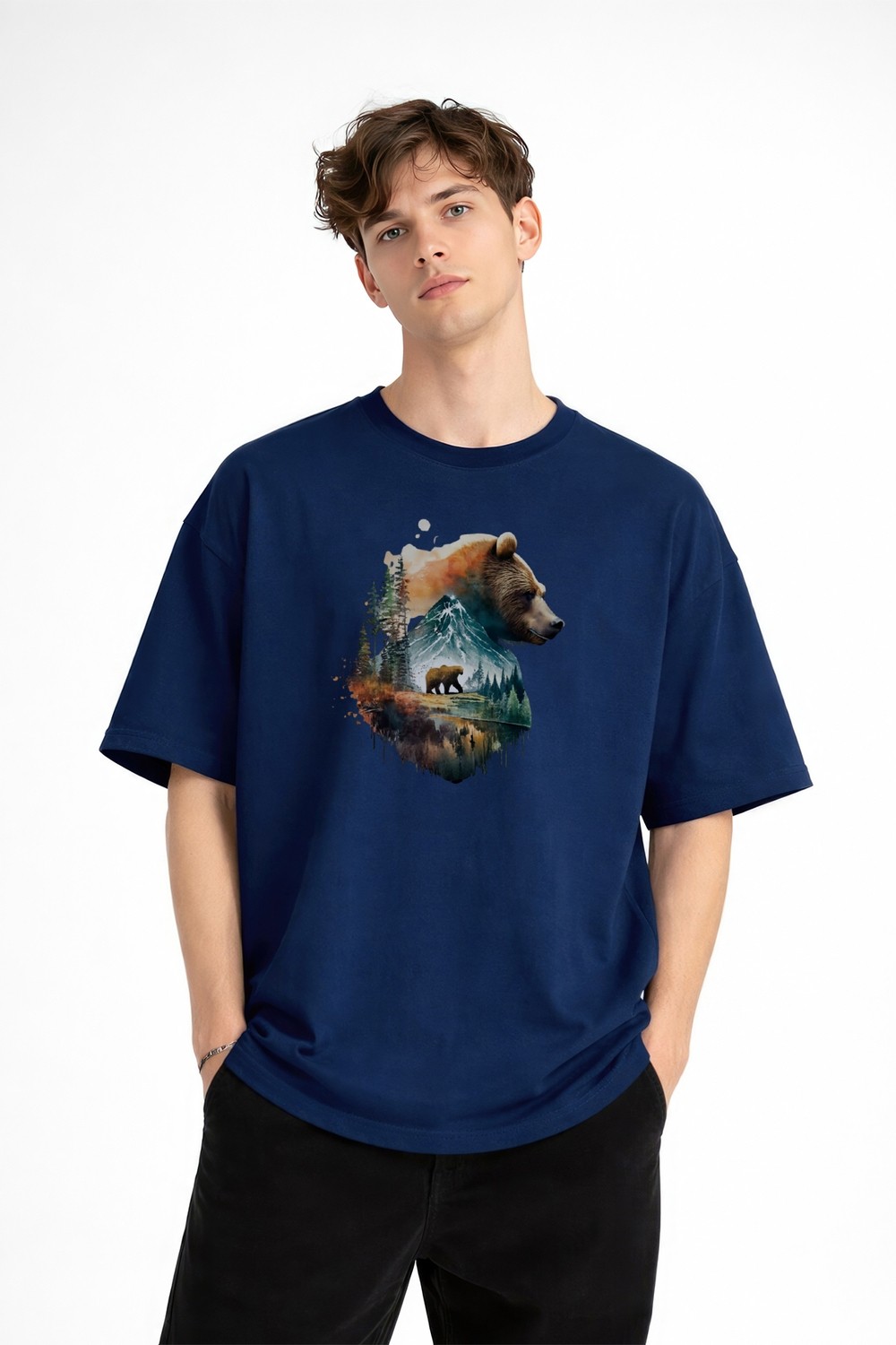 TeknoKapsül Bear2 - Oversize Tişört Koyu Mavi görsel 3